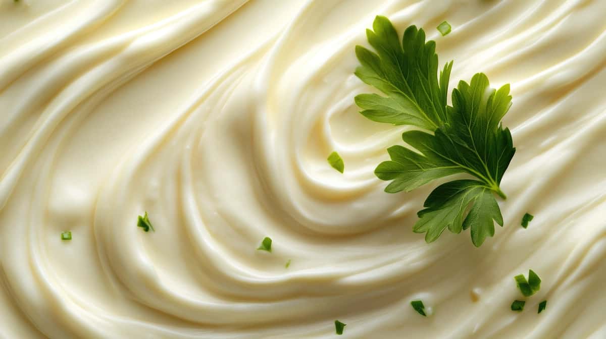 Mayonezning boy tuzilishi yaqin planda koʻrsatilgan | Rich mayonnaise texture displayed closeup 1