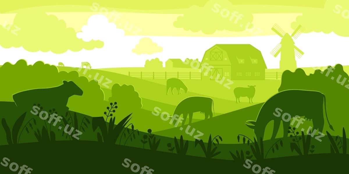 Qishloq manzara siluet kompositsiyasi | Rural landscape silhouette composition 1
