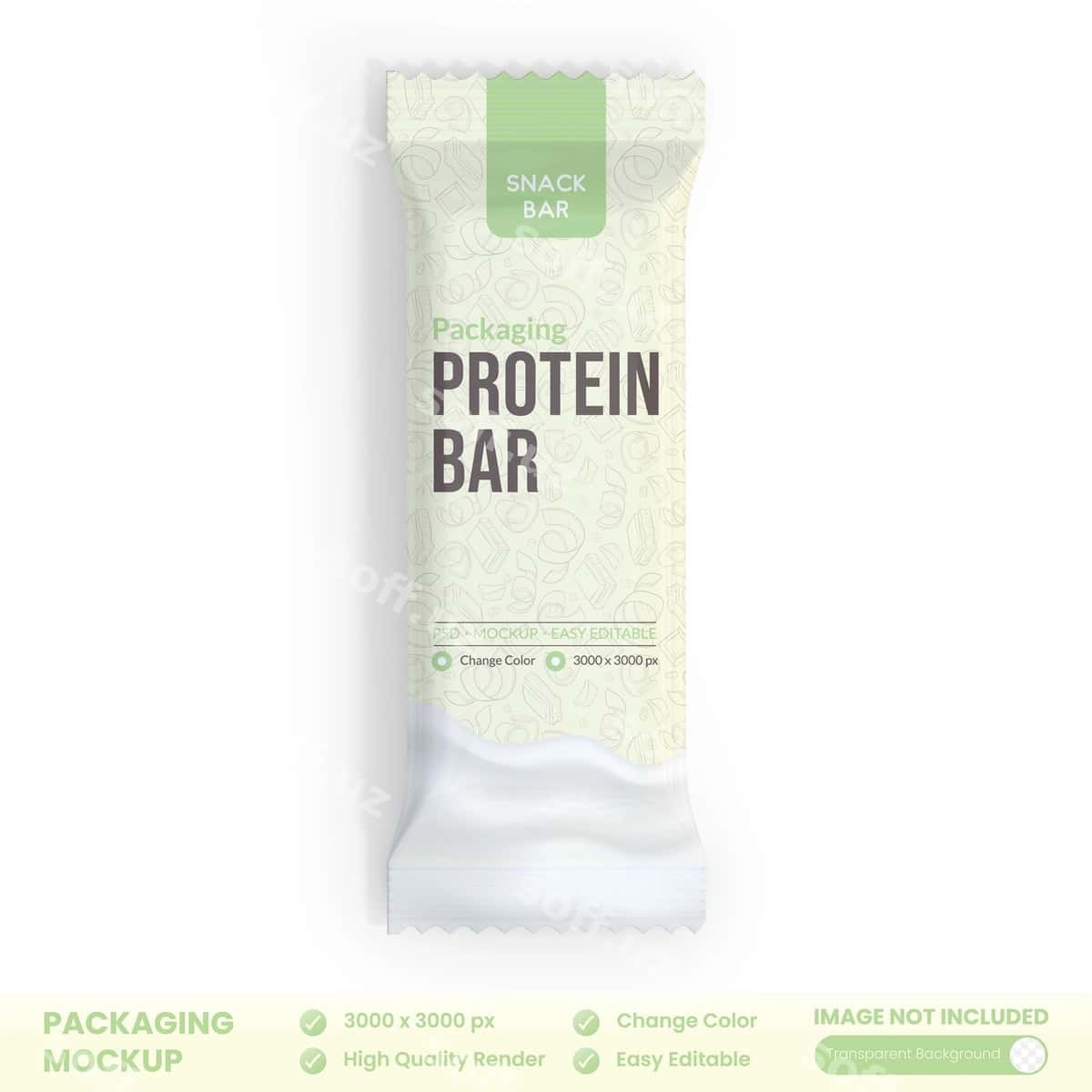 Proteinli bar seyfulli qadoqqa namunasi | Sachet protein bar packaging mockup 1