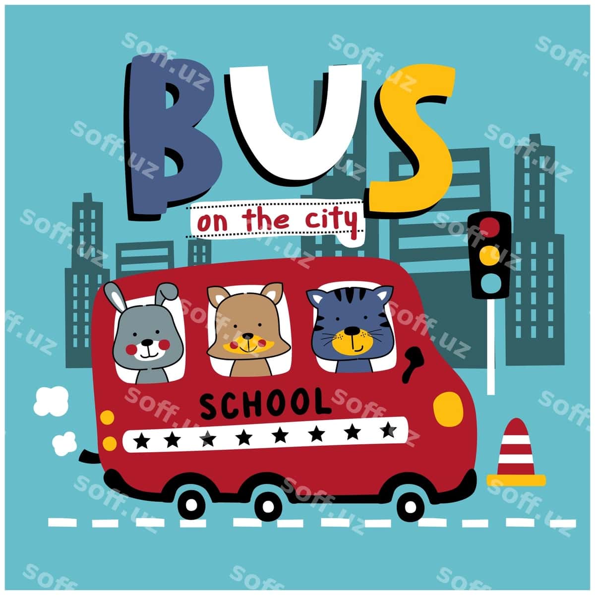 Maktab avtobusi shahar kulgili hayvon karyakatur | School bus city funny animal cartoon 1