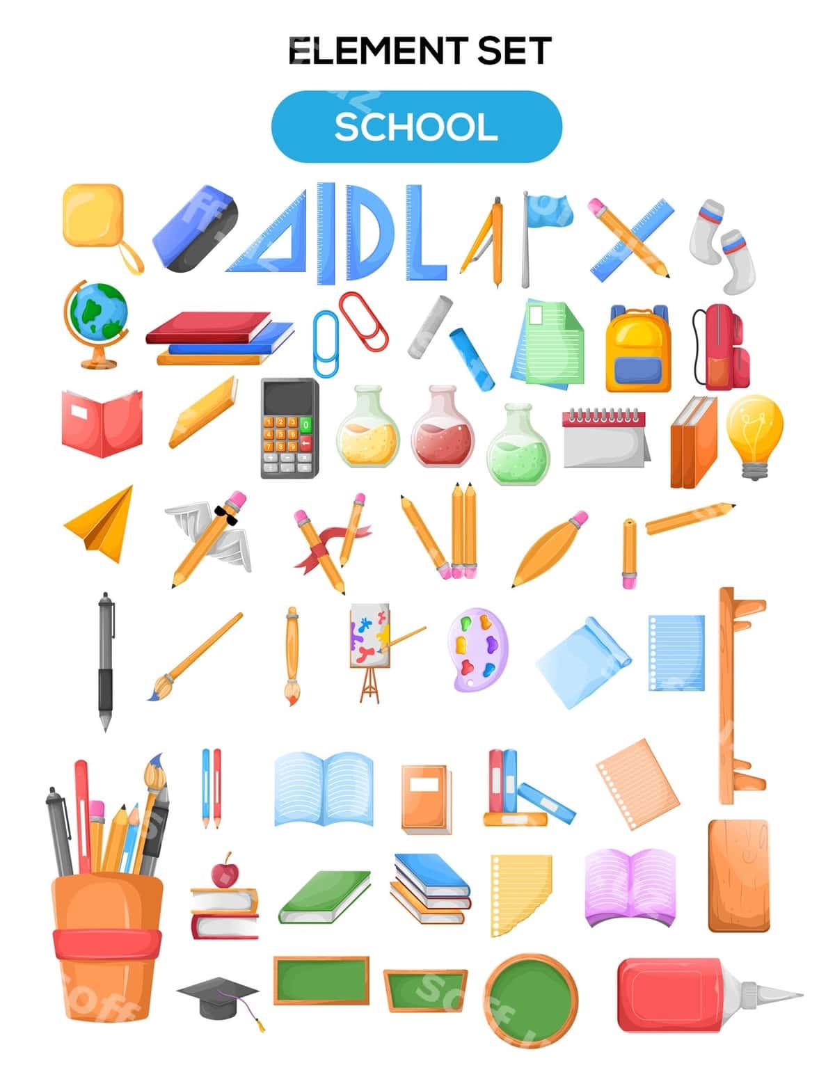 Maktab mavzusi soz elementi illustratsiyasi | School theme set element illustration 1