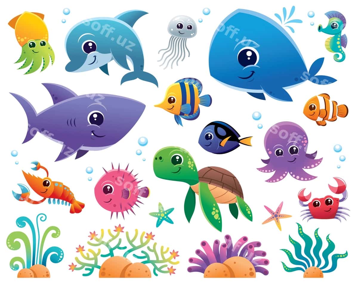 Bahol hayvonlari multfilm to'plami | Sea animals cartoon set 1