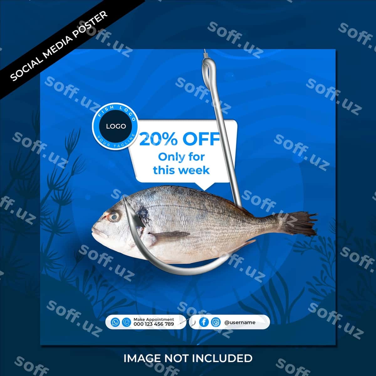Dengiz ovqati ijtimoiy tarmoqlar uchun plakat dizayni | Sea food social media poster design 1