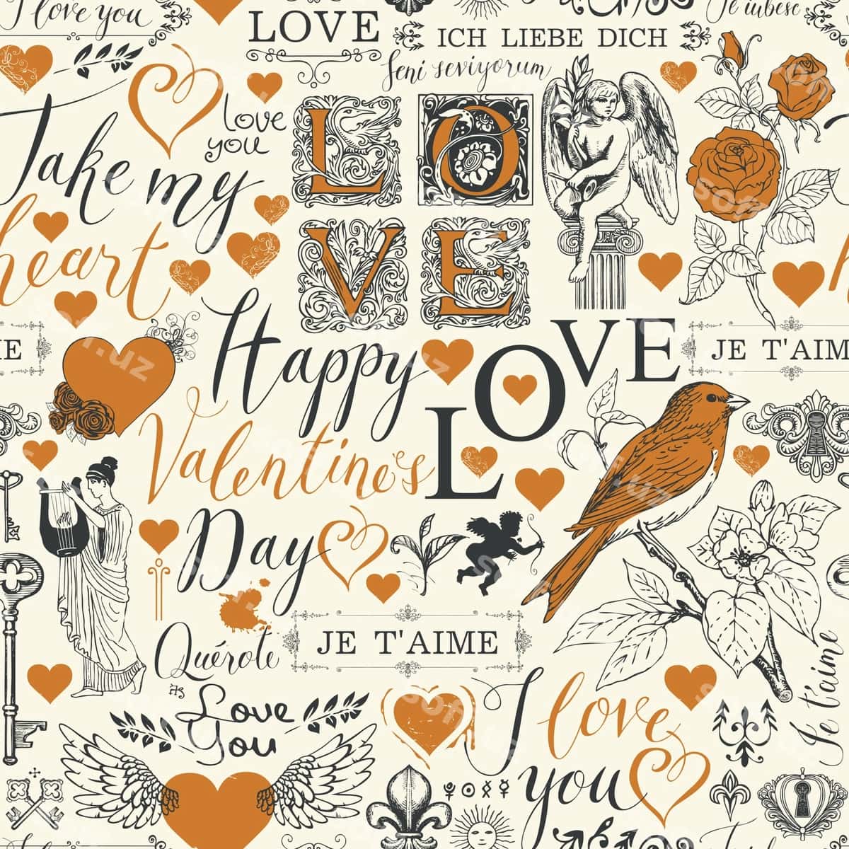 Beshimsiz naqsh muhabbat mavzusi | Seamless pattern theme love 1