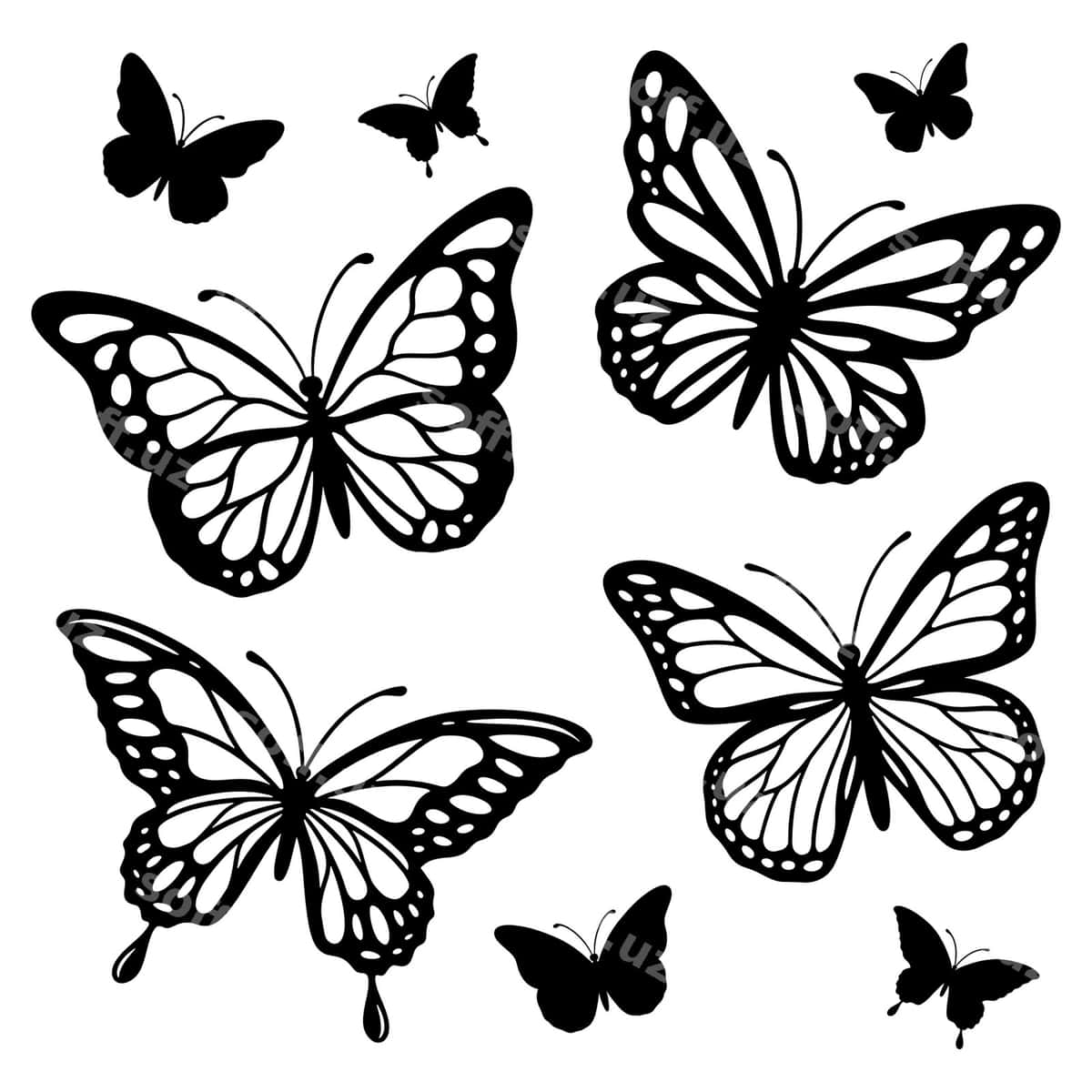 Farishta silueti vektor to'plami | Set butterfly silhouette vector 1