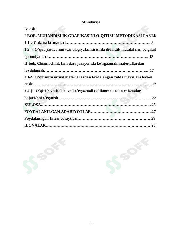 MUHANDISLIK GRAFIKASINI O`QITISH MЕTОDIKASI FANI 1