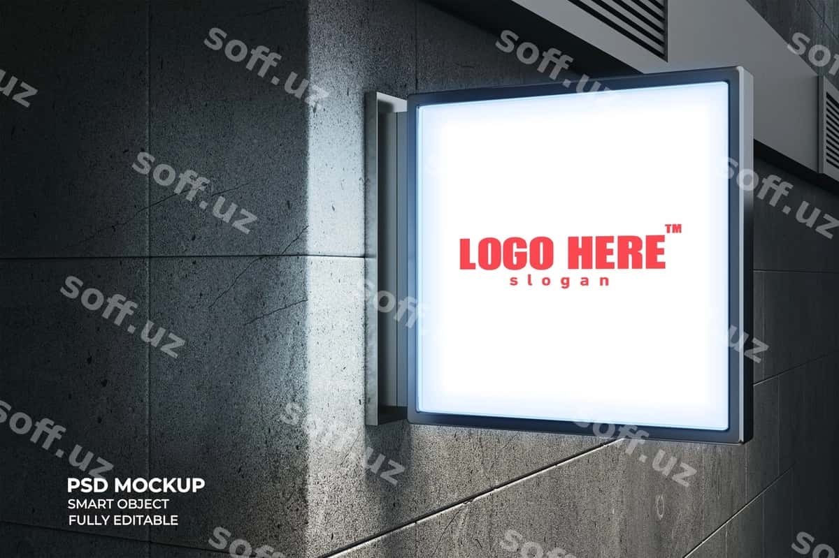 Yoritilgan tashqi makon maketi | Signboard illuminated outdoor mockup 1