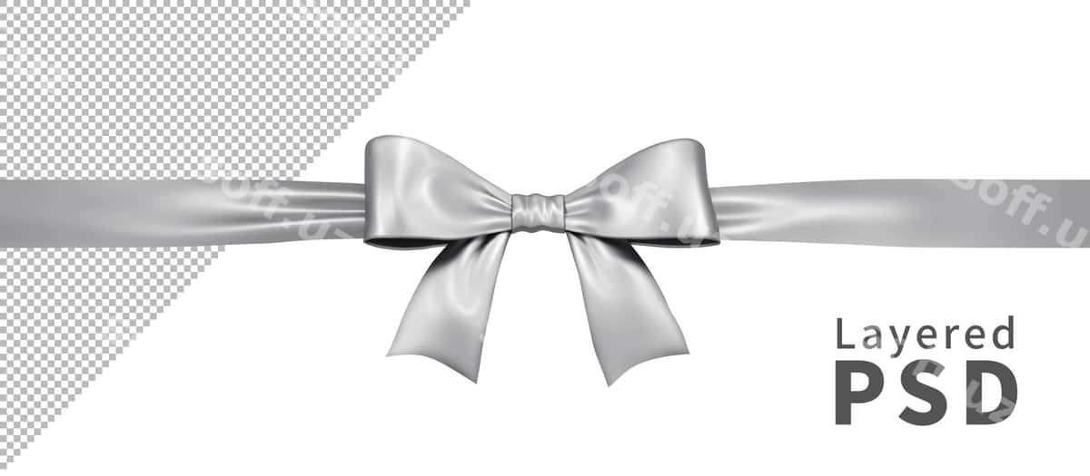 Kumush atlas sovg'a lentasi izolyatsiya qilingan kamon | Silver satin gift ribbon bow isolated 1