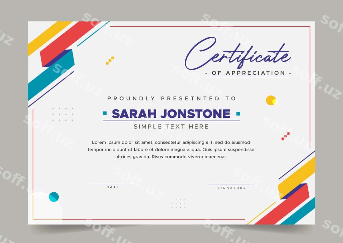 Oddiy zamonaviy sertifikat dizayn shabloni | Simple modern certificate design template 1