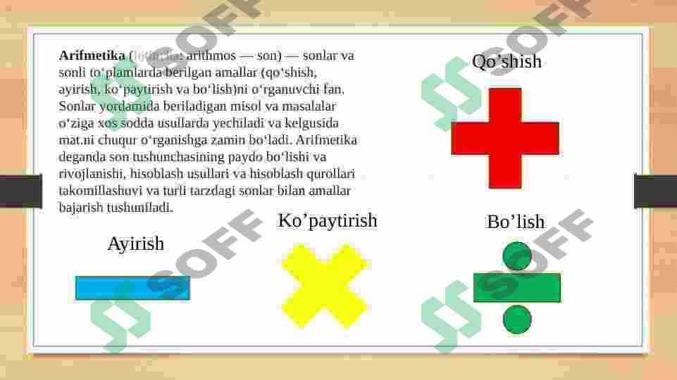 Arifmetik amallar: qo’shish, ayirish, ko’paytirish va bo’lish 2