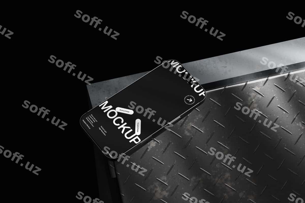 Chiroyli metal yuzli telefon namunasi | Sleek metal surface phone mockup 1