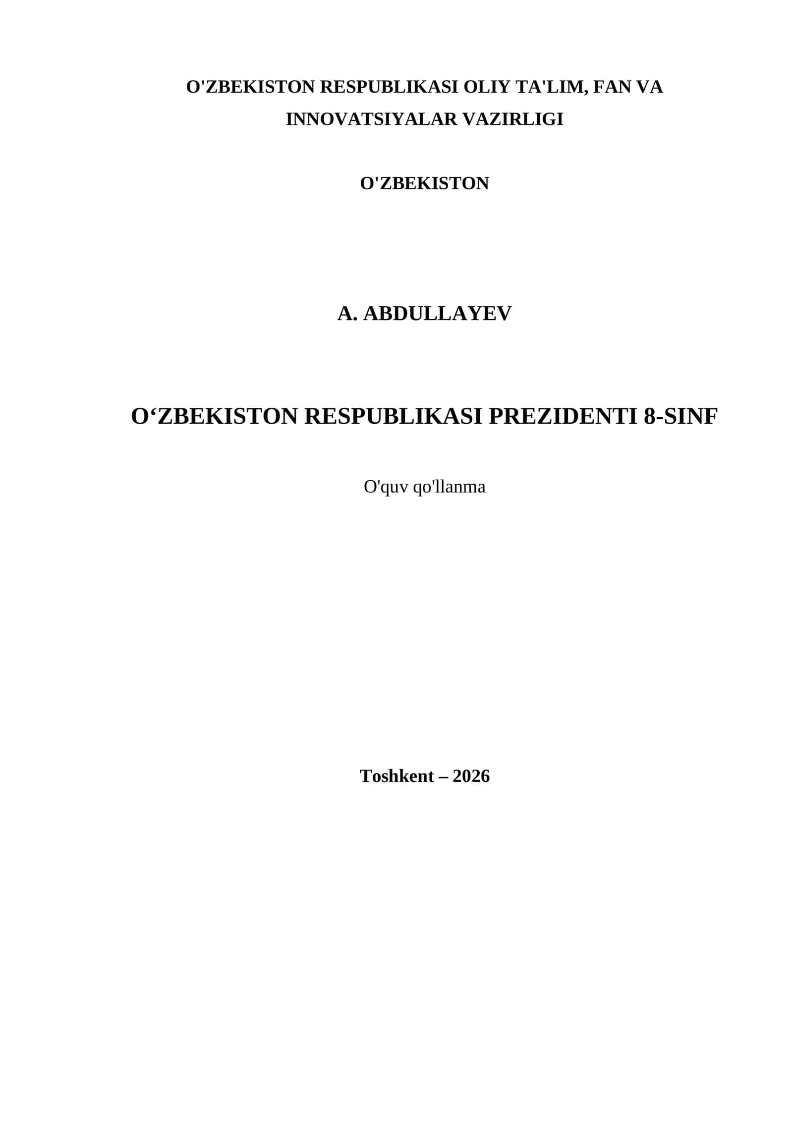 O‘ZBEKISTON RESPUBLIKASI PREZIDENTI 8-SINF 1