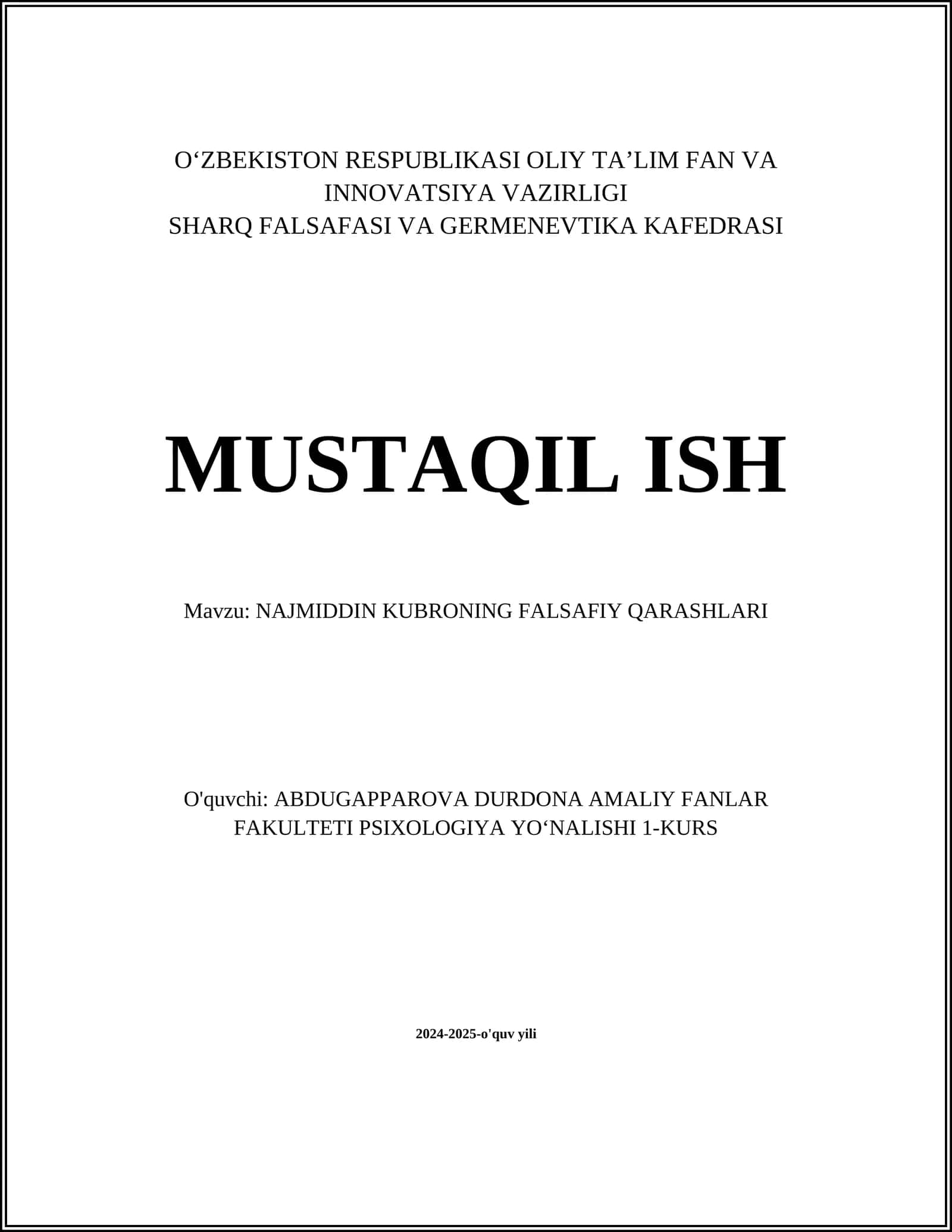 NAJMIDDIN KUBRONING FALSAFIY QARASHLARI 1