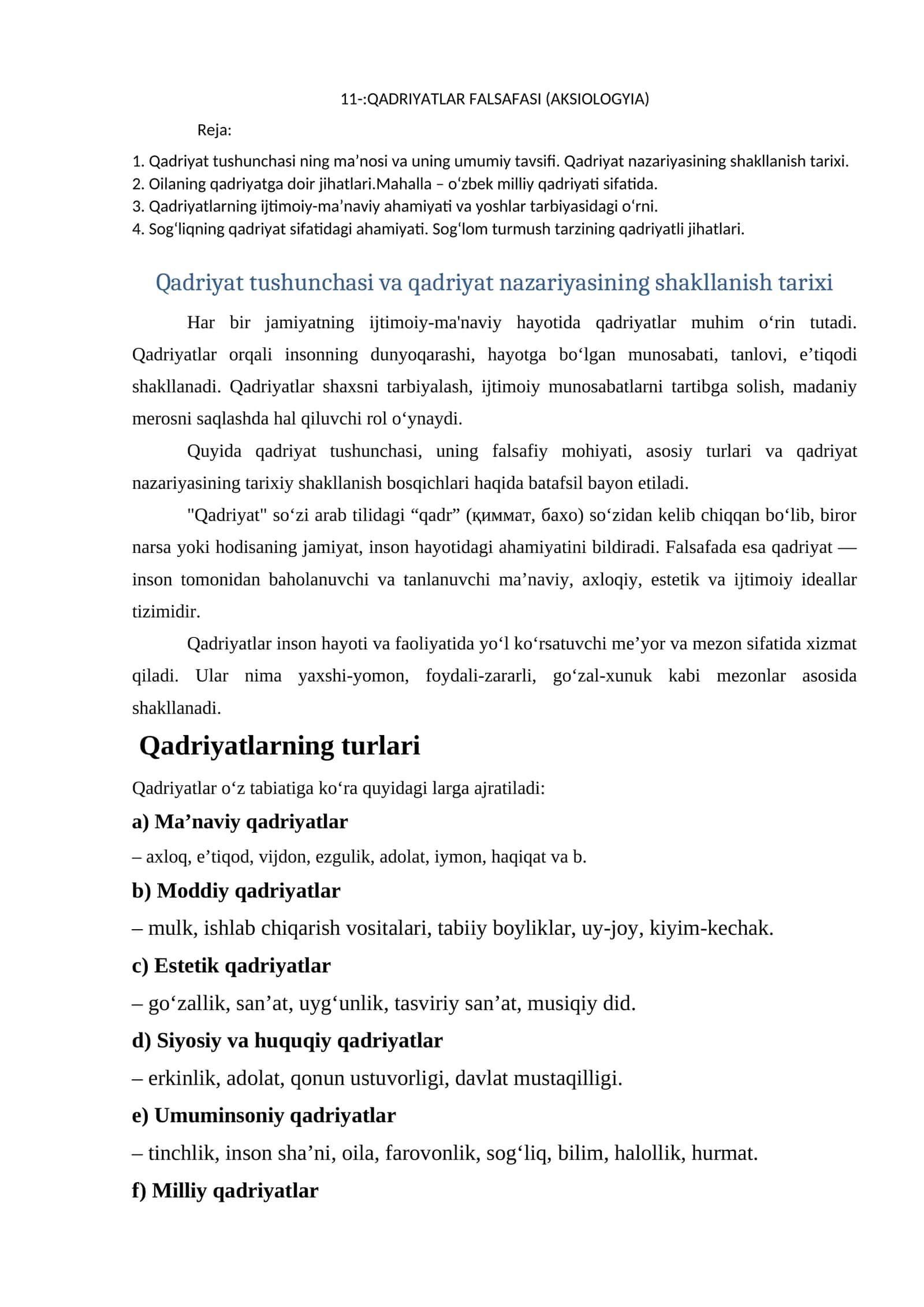 QADRIYATLAR FALSAFASI (AKSIOLOGYIA) 1