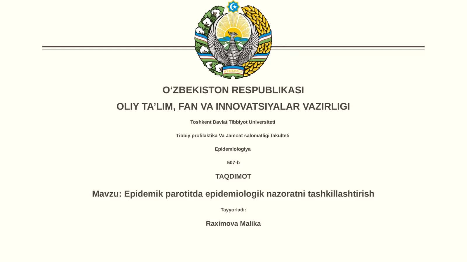 Epidemik parotitda epidemiologik nazoratni tashkillashtirish 1