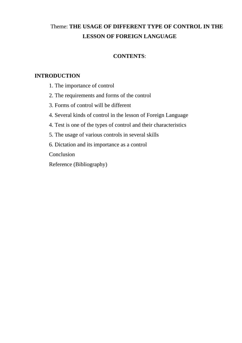 The Usage of Different Type of Control in the Lesson of Foreign Language 1