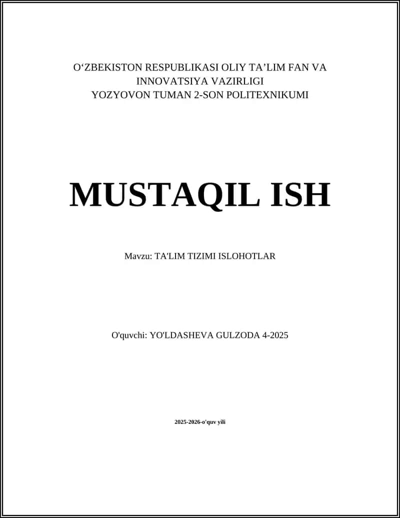 TA'LIM TIZIMI ISLOHOTLAR 1