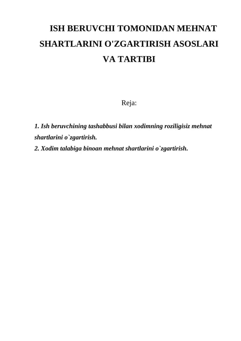 Mehnat Shartlarini O'zgartirish Asoslari 1