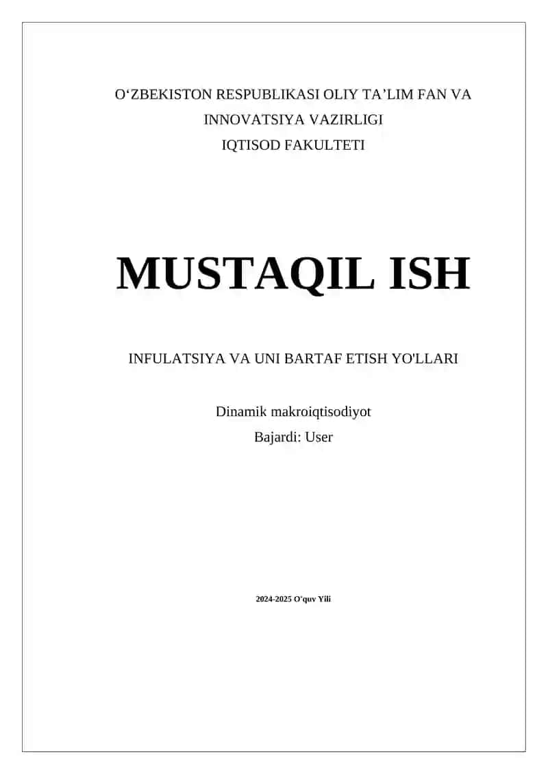 Inflatsiya va Uni Bartaf Etish Yo'llari