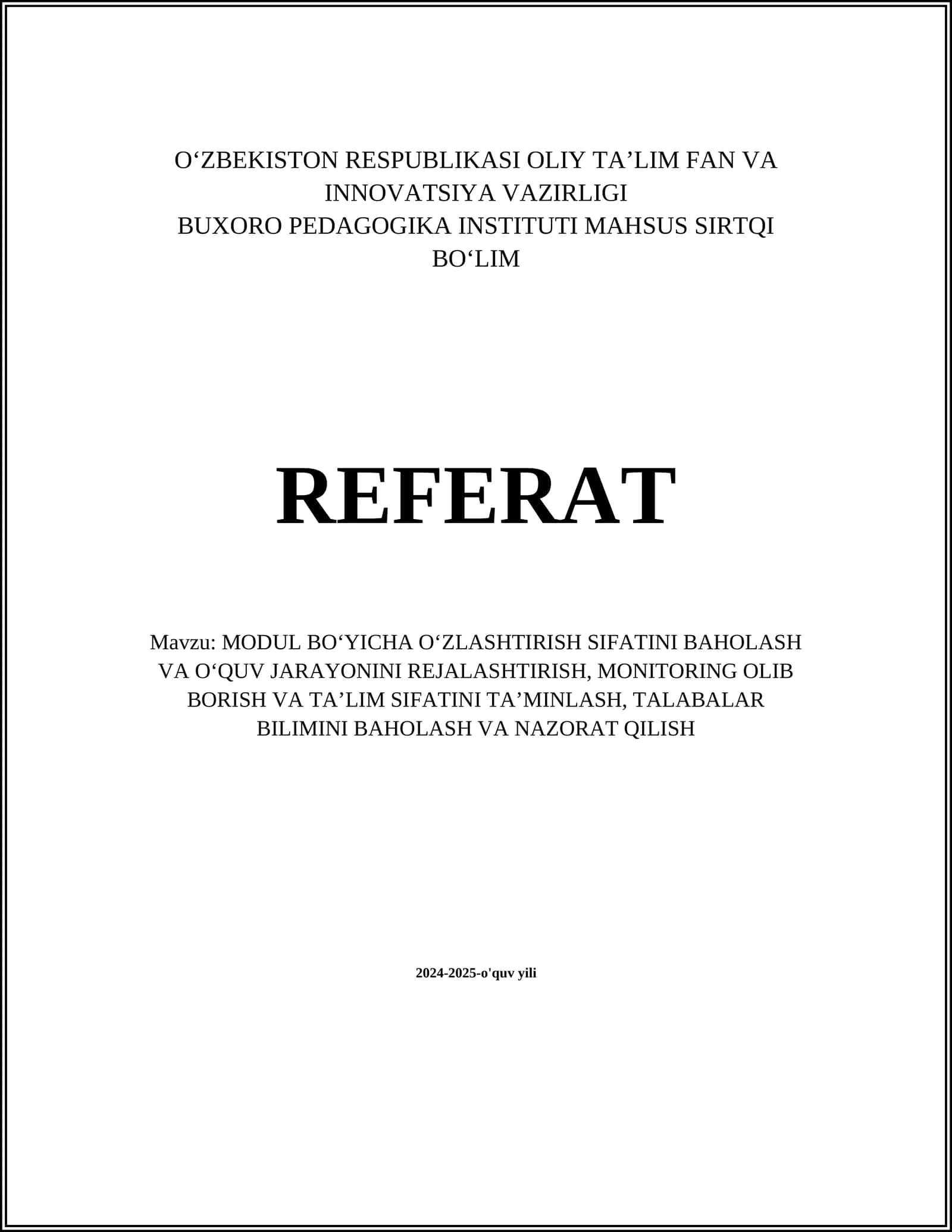 Modul boʻyicha oʻzlashtirish sifati mezonlari 1