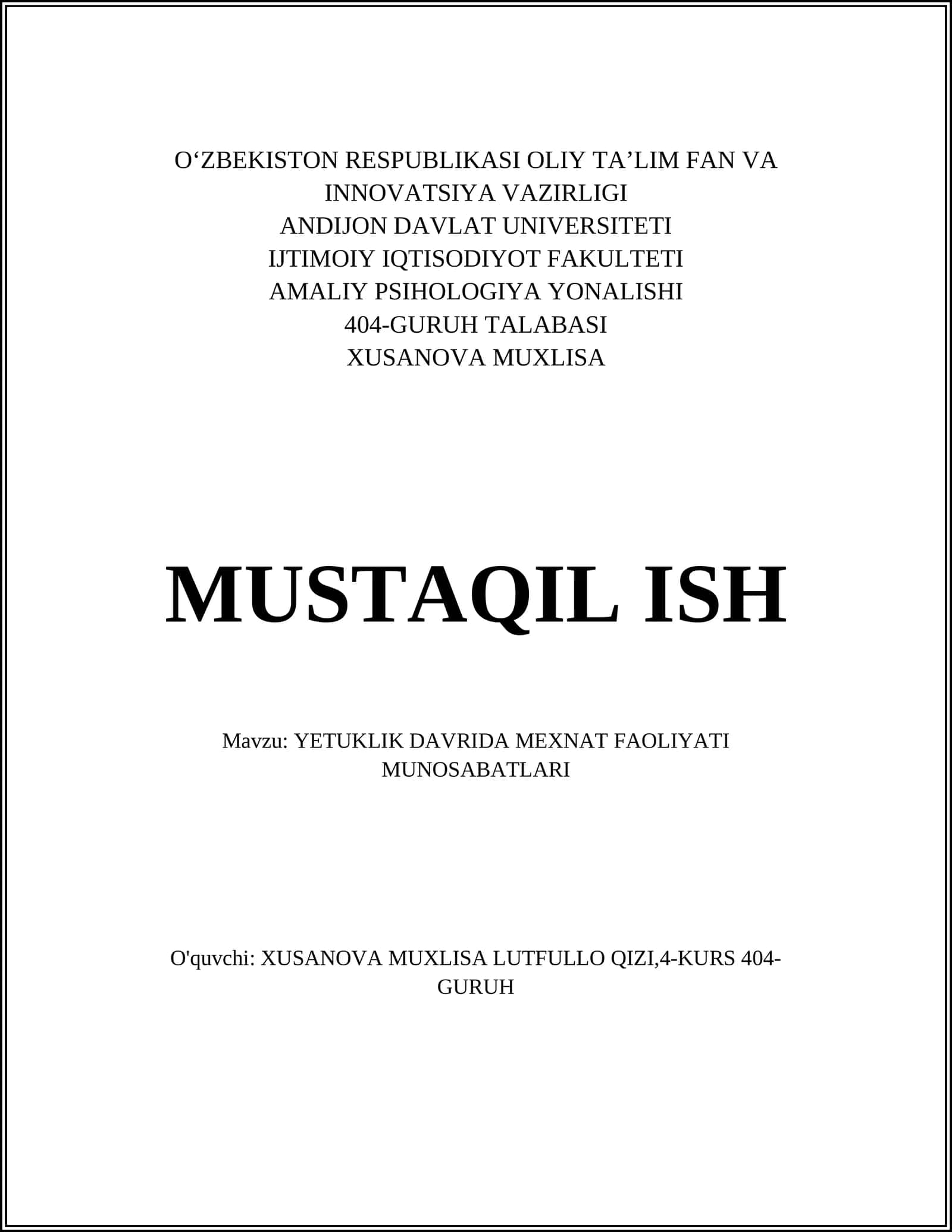Yetuklik davrida mehnat faoliyatining xususiyatlari 1