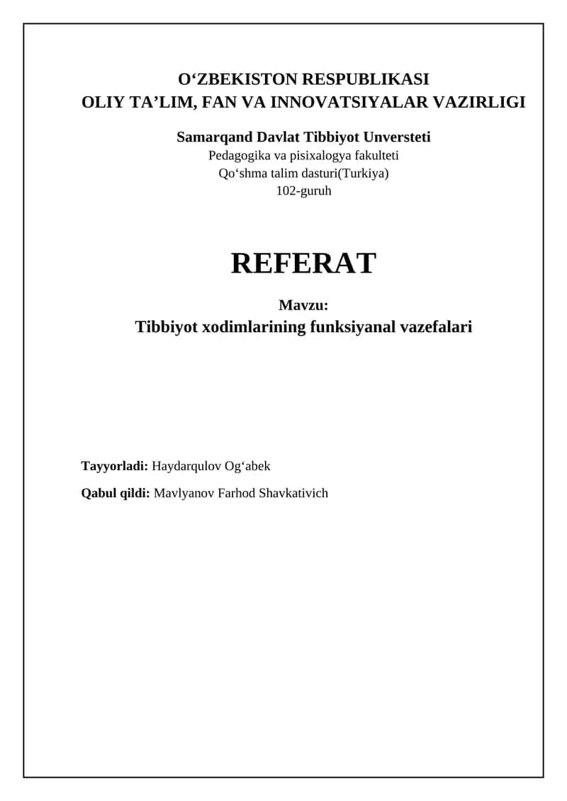 Tibbiyot xodimlarining asosiy lavozim vazifalari 1