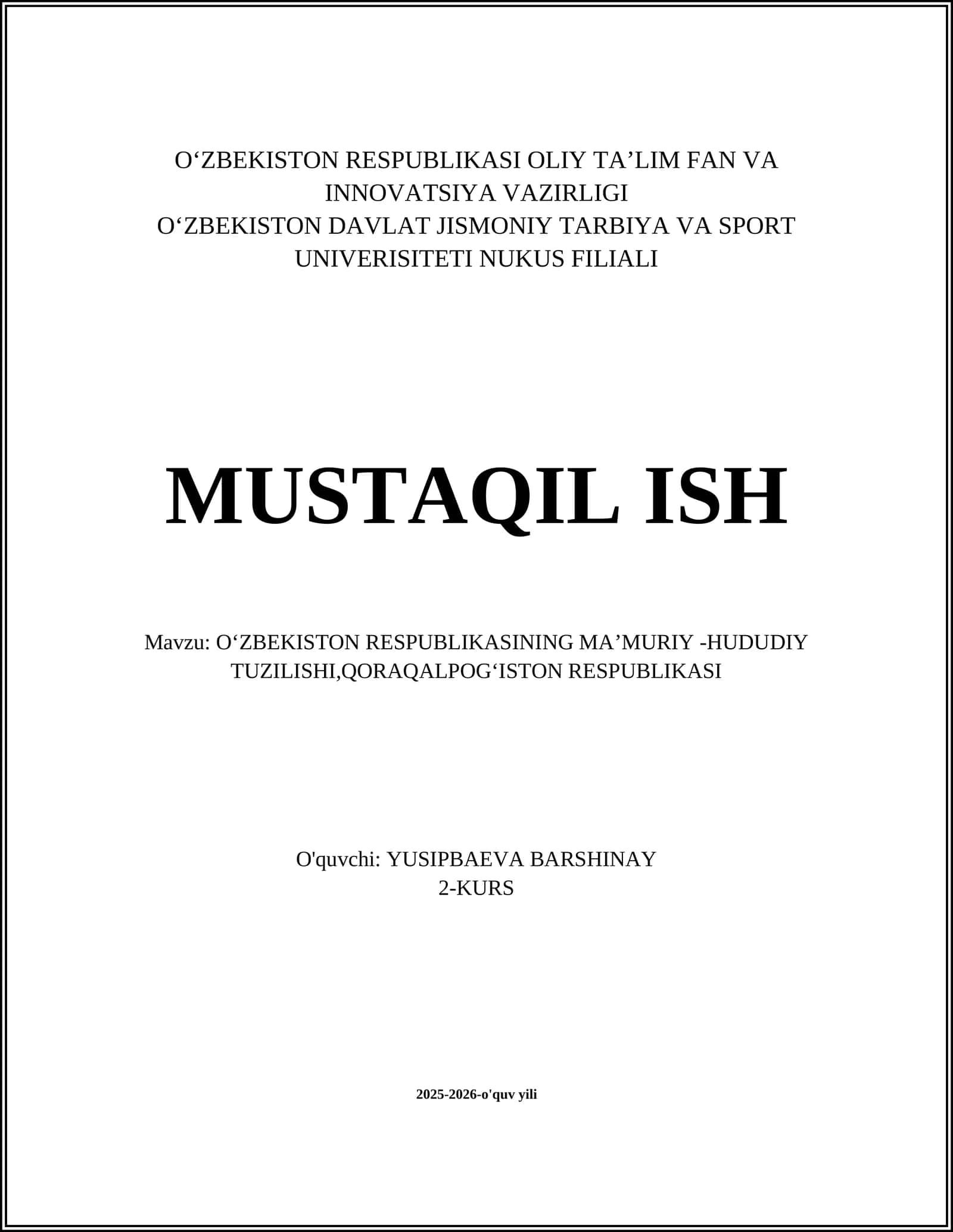 OʻZBEKISTON RESPUBLIKASINING MAʼMURIY -HUDUDIY TUZILISHI 1