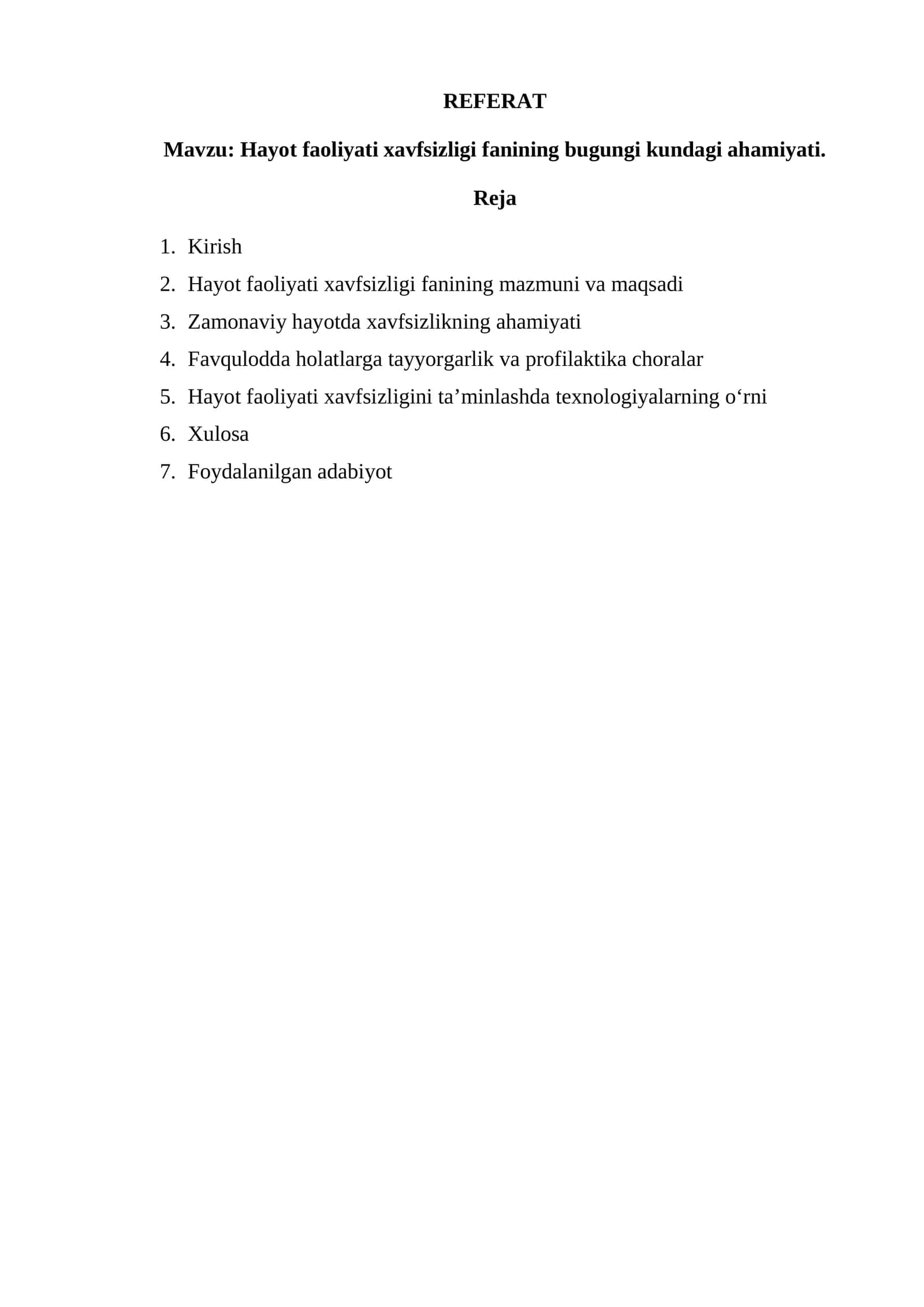 Hayot faoliyati xavfsizligi fanining bugungi kundagi ahamiyati 1