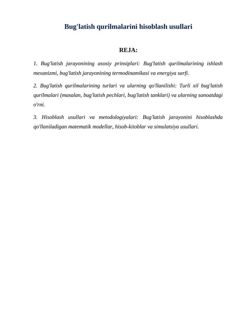 Bug'latish qurilmalarini hisoblash usullari 1