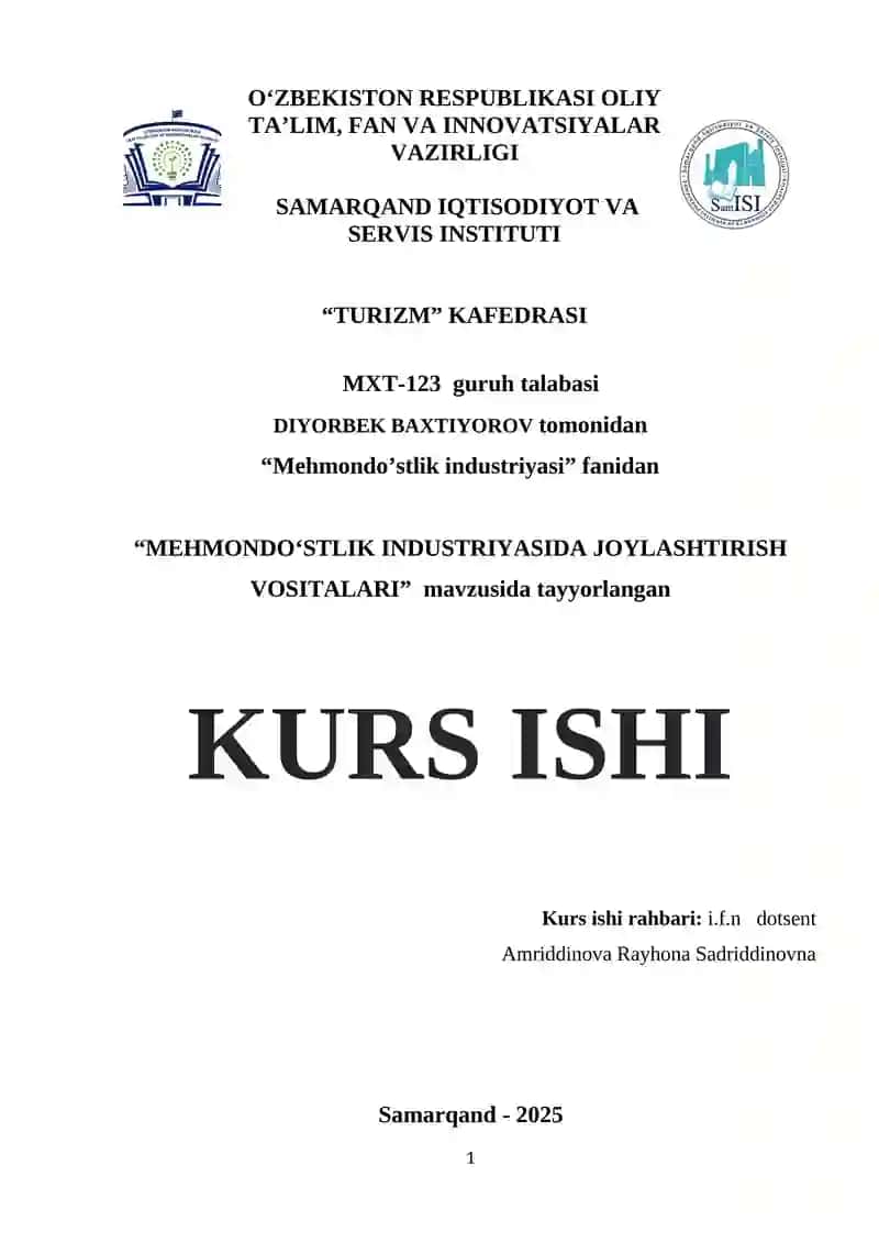MEHMONDO‘STLIK INDUSTRIYASIDA JOYLASHTIRISH VOSITALARI