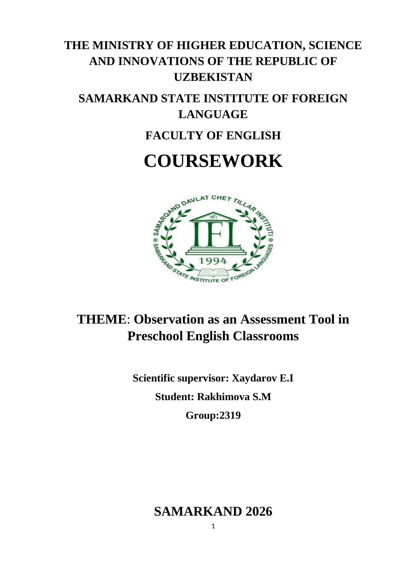 Observation as an Assessment Tool in Preschool English Classrooms 1