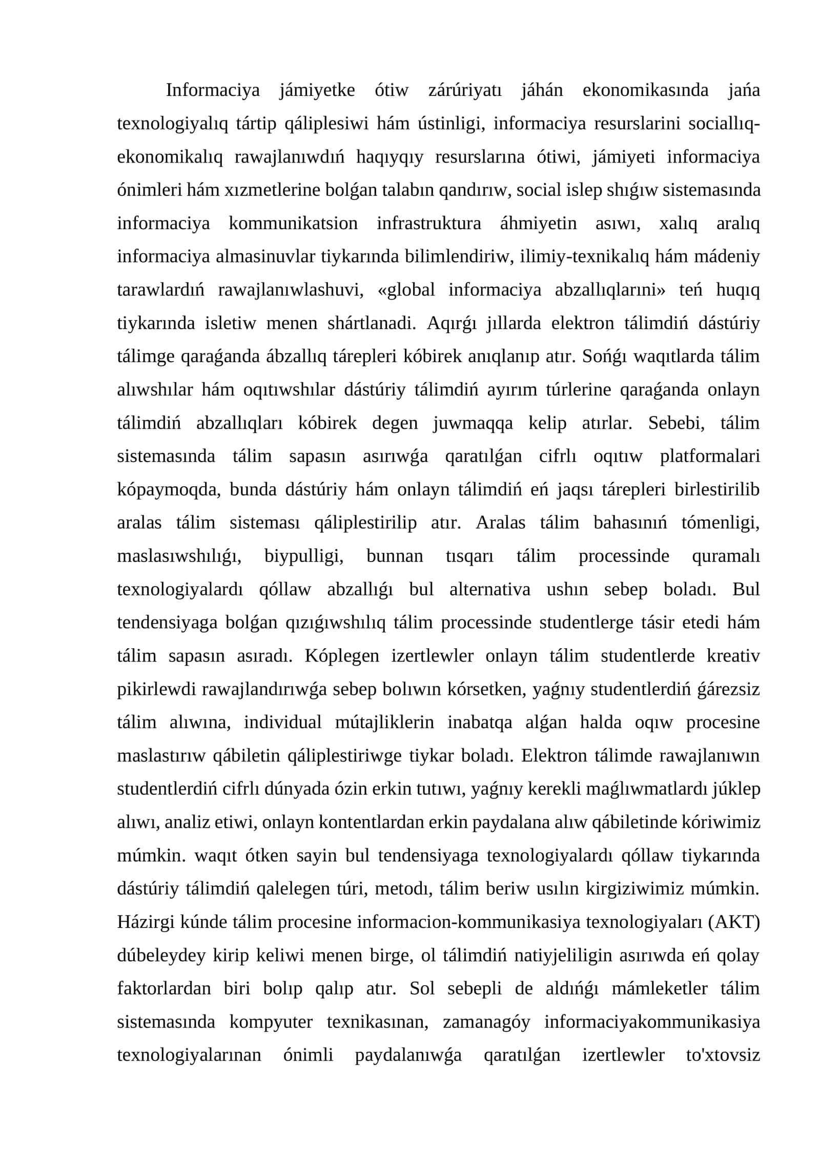 Informaciya jámiyetke ótiw 1