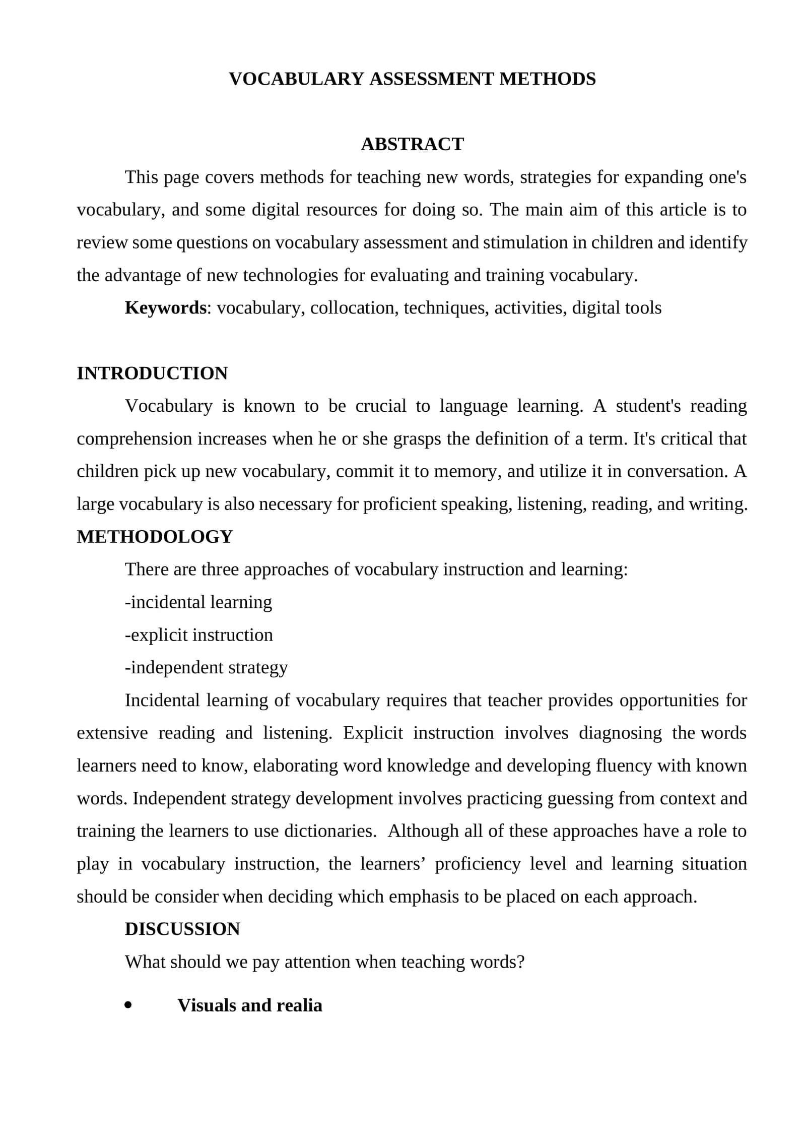 VOCABULARY assessment methods 1