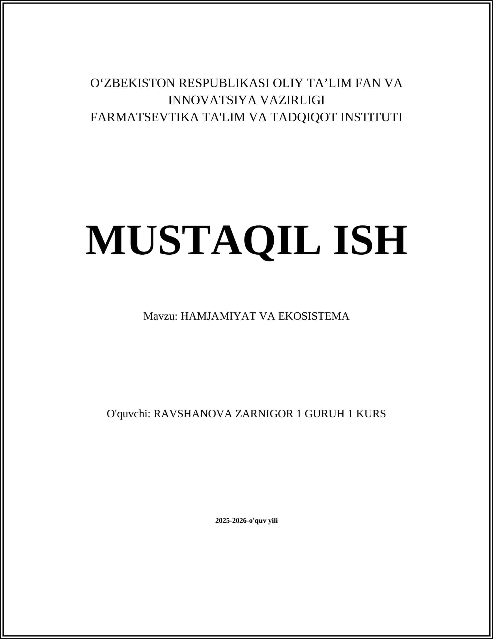 HAMJAMIYAT VA EKOSISTEMA 1