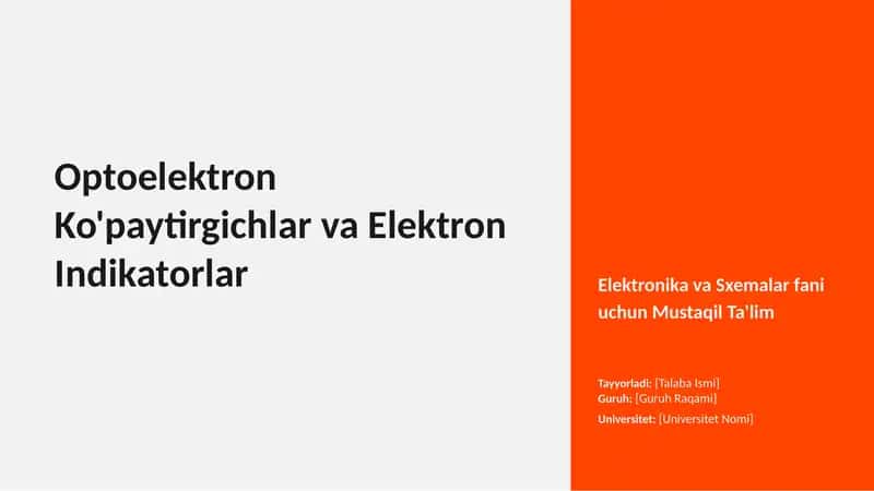 Optoelektron Ko'paytirgichlar va Elektron Indikatorlar 1