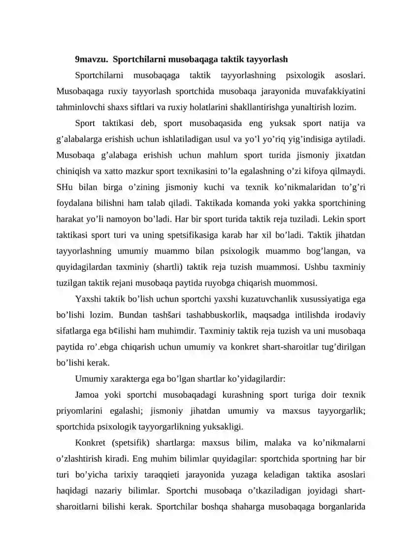 Sportchilarni musobaqaga taktik tayyorlash