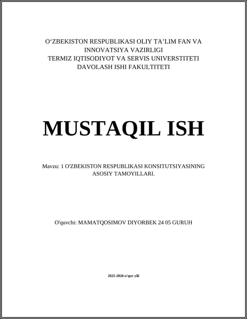 O'ZBEKISTON RESPUBLIKASI KONSITUTSIYASINING ASOSIY TAMOYILLARI 1