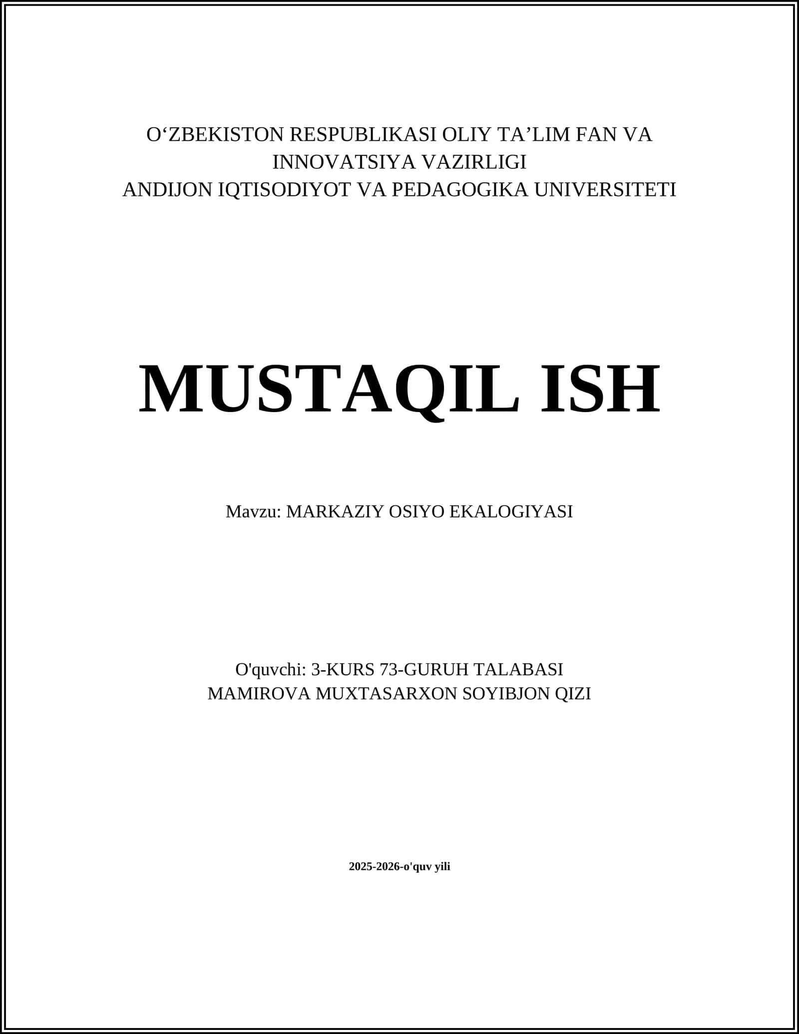 MARKAZIY OSIYO EKALOGIYASI 1