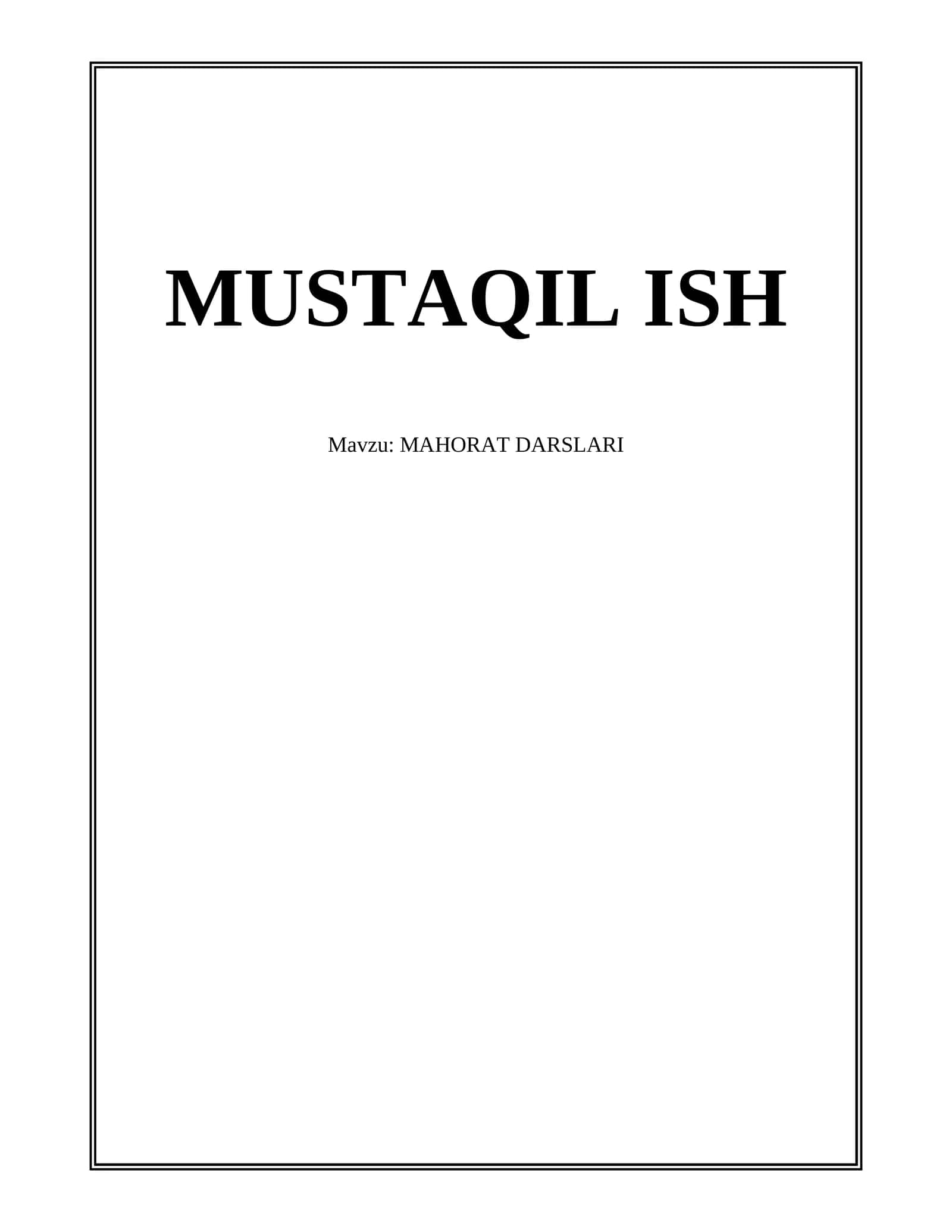 MAHORAT DARSLARI 1