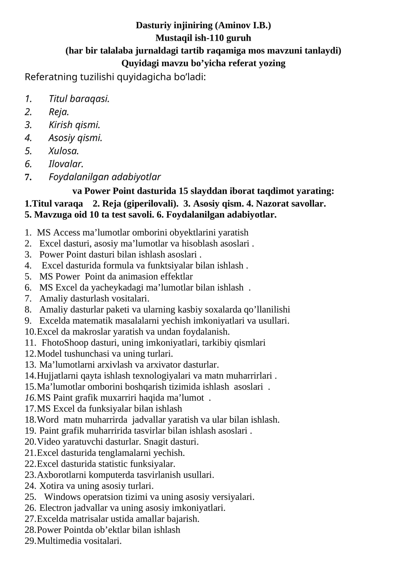 Dasturiy injiniring 1