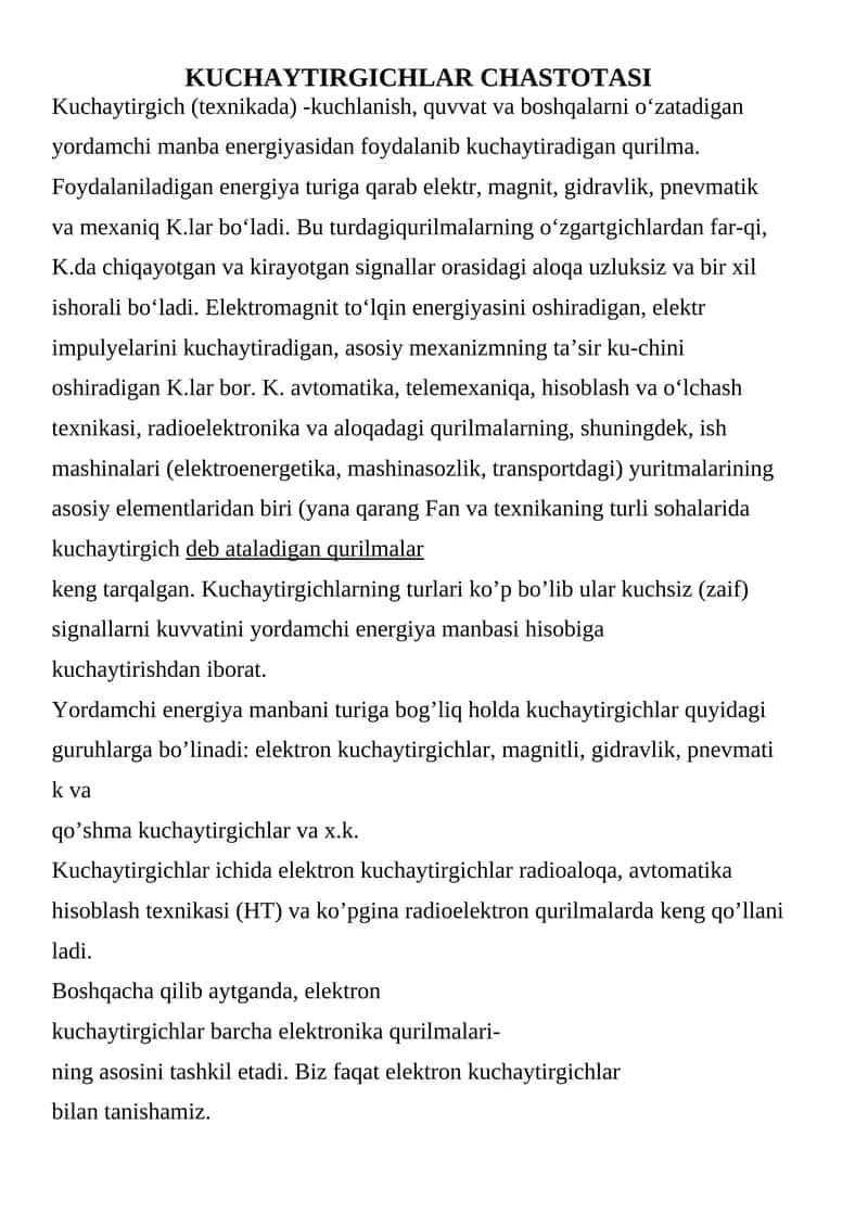 Kuchaytirgichlar Chastotasi 1