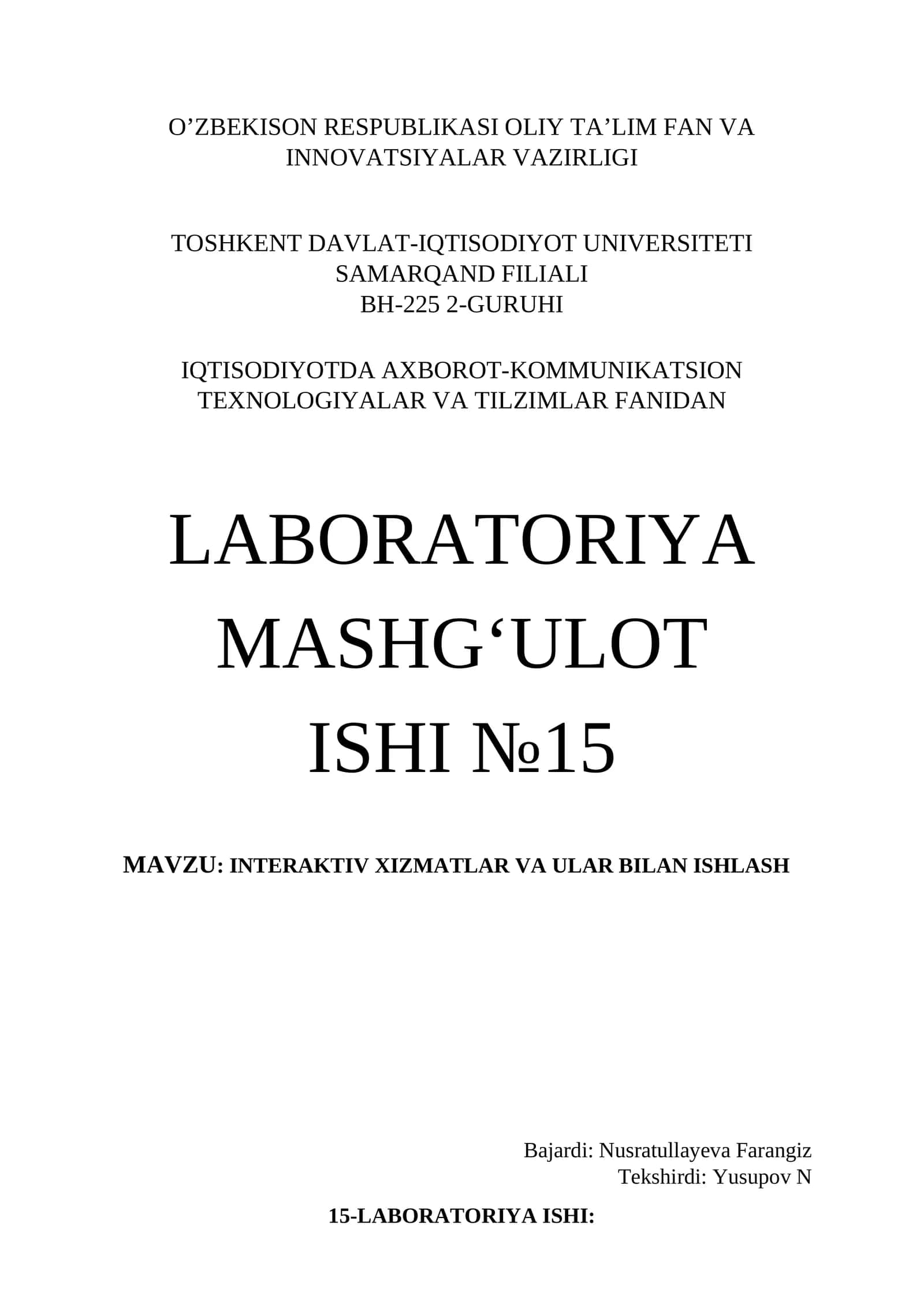 INTERAKTIV XIZMATLAR VA ULAR BILAN ISHLASH 1