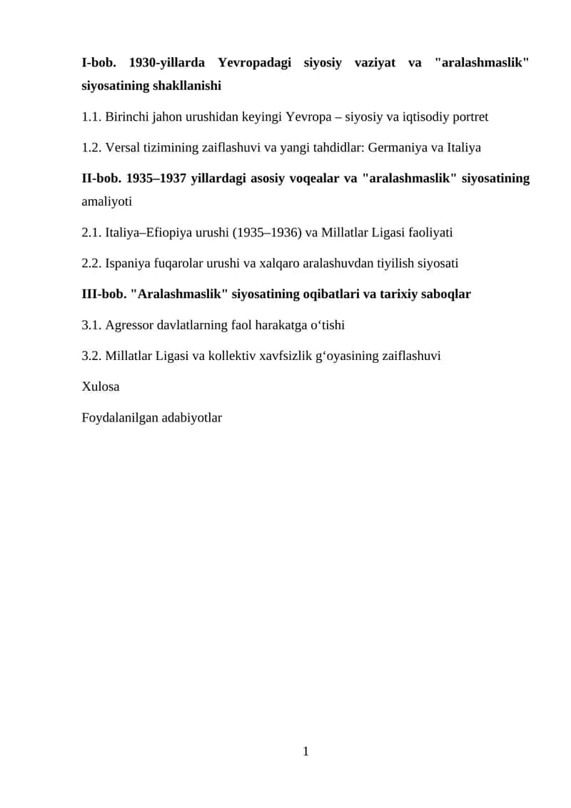 1930-yillarda Yevropadagi siyosiy vaziyat va "aralashmaslik" siyosati 1