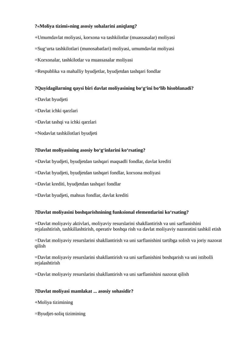 «Moliya tizimi»ning asosiy sohalari 1