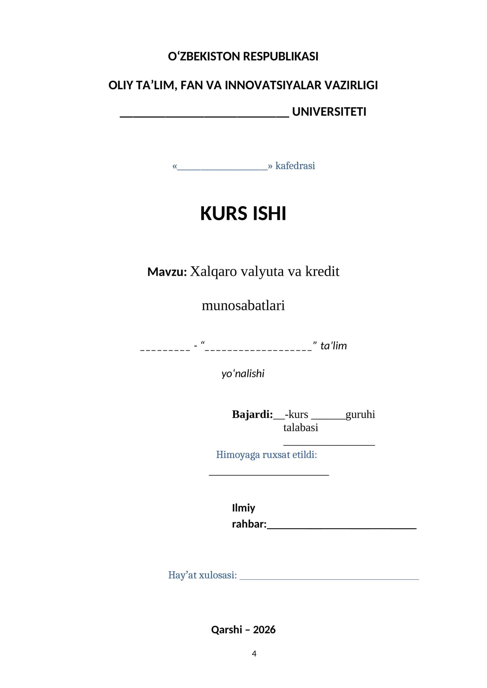Xalqaro valyuta va kredit munosabatlari 1