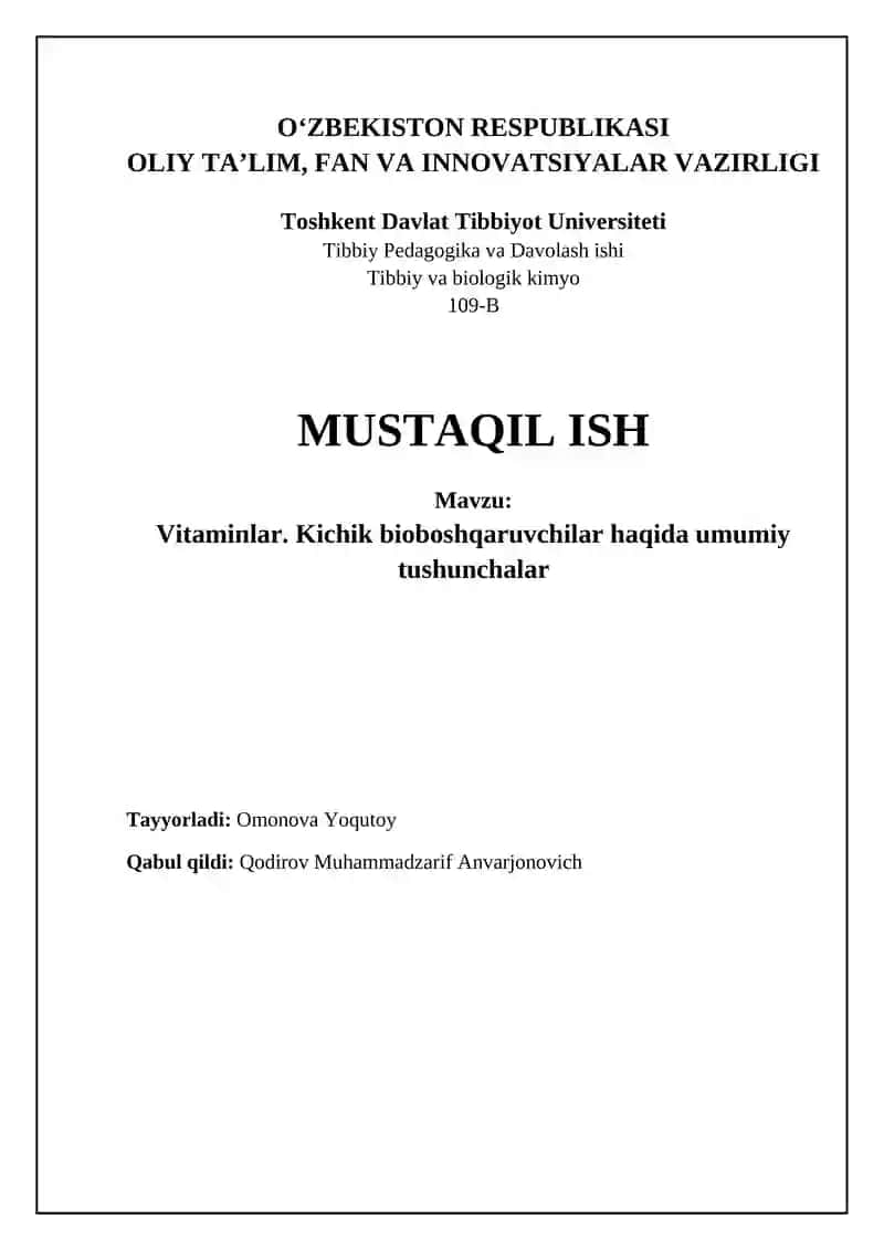 Vitaminlar. Kichik bioboshqaruvchilar haqida umumiy tushunchalar