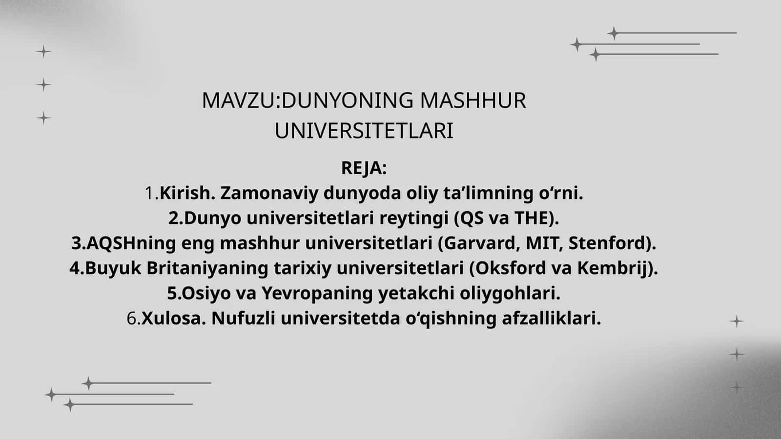 DUNYONING MASHHUR UNIVERSITETLARI 1