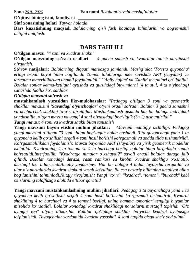 Maktabgacha ta'lim mashg'ulot tahlili 1