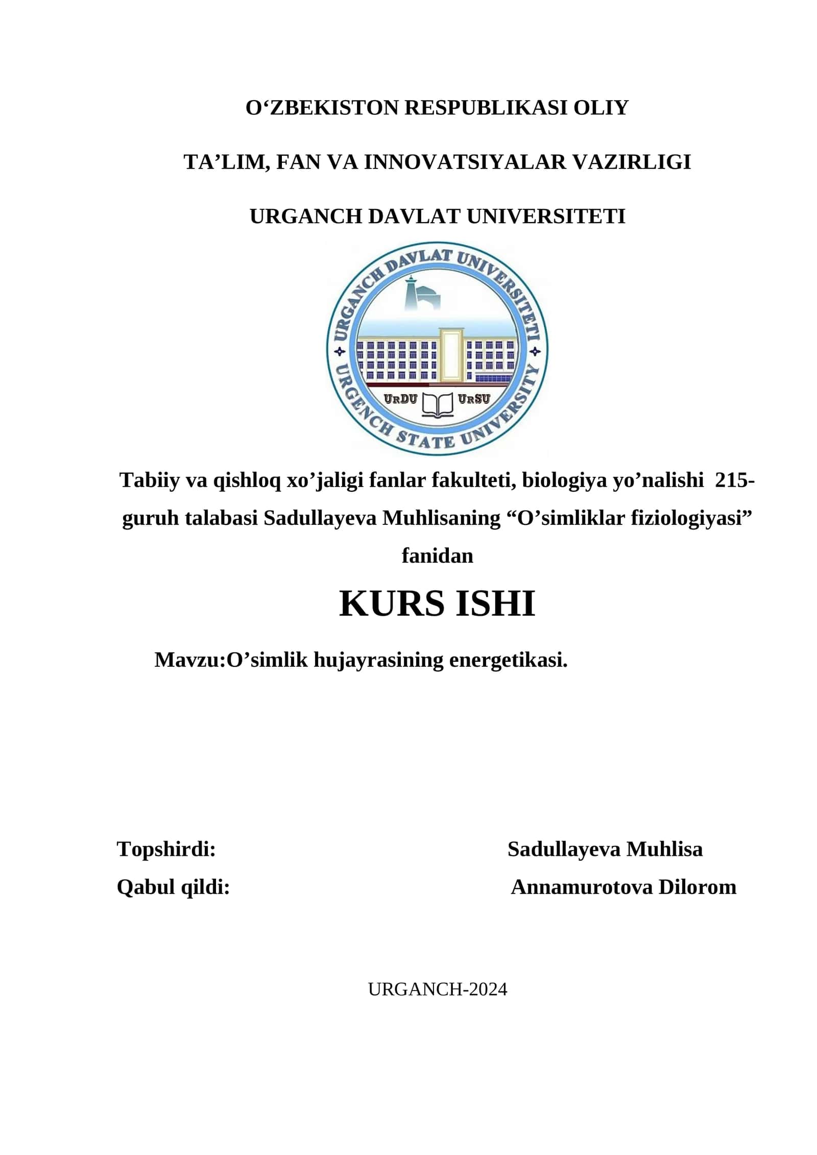 O’simlik hujayrasining energetikasi 1