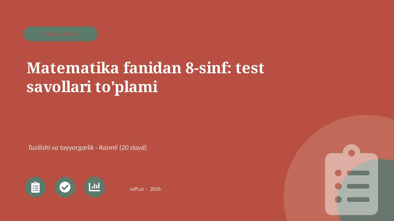 Matematika fanidan 8-sinf: test savollari to'plami 1